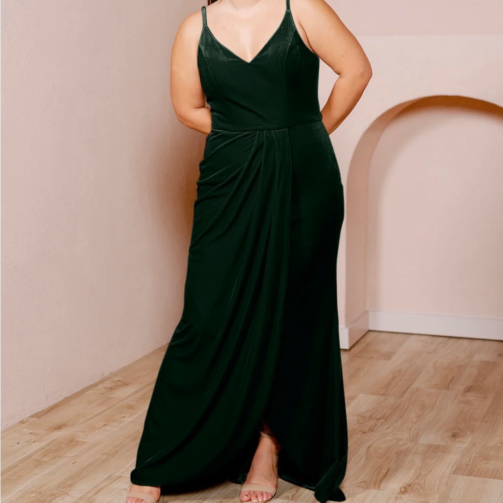Revelry Rae Velvet Emerald Green Bridesmaid Dress 6